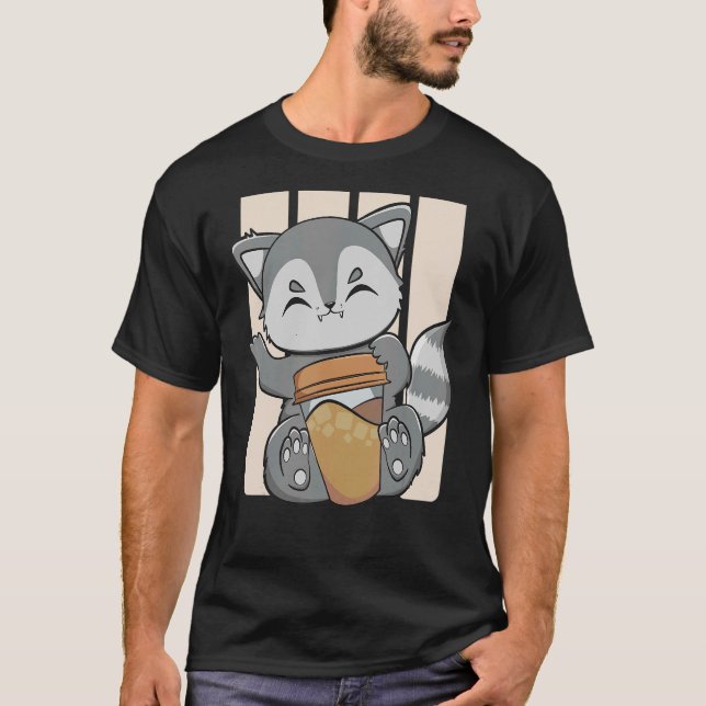 T-shirt Racoon Boit Café Pour Café Et Café (Devant)
