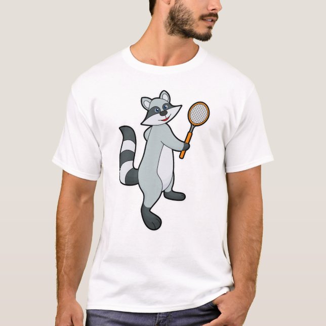 T-shirt Racoon comme joueur de tennis avec raquette de ten (Devant)
