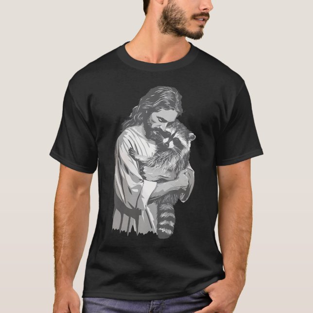 T-shirt Racoon Lover Trash Panda Christian Jesus tenir un (Devant)