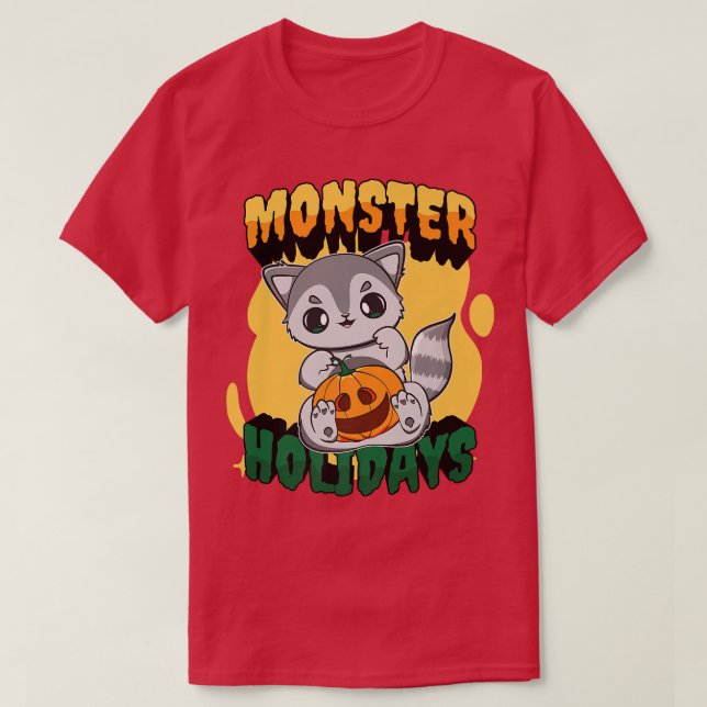 T-shirt Racoon mignon avec JackOLantern Citrouille pour Ha (Design devant)