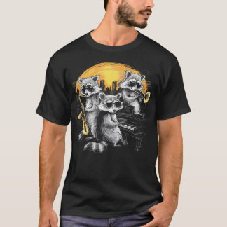 T-shirt Racoon Music Band Jazz Lover Saxophone Trumpet Pia