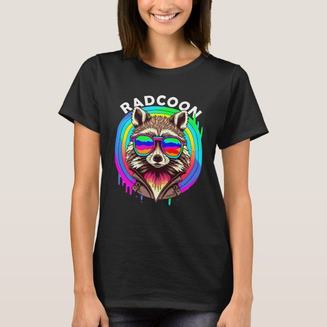 T-shirt Rad Racoon Radcoon  Animal Sunglasses 80 s Retro S (Devant)