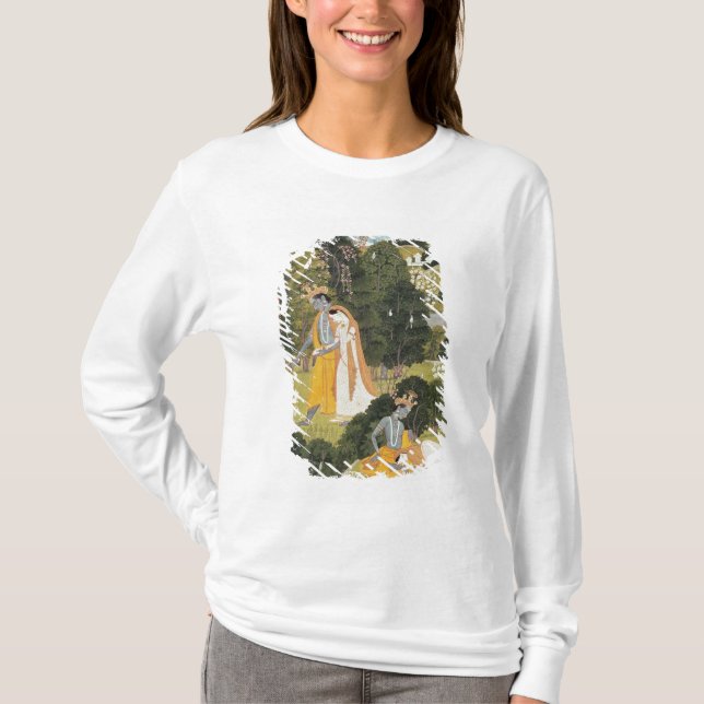 T-shirt Radha et Krishna marchant dans un verger (Devant)