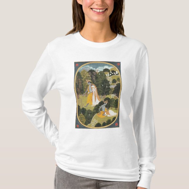 T-shirt Radha et Krishna marchant dans un verger (Devant)