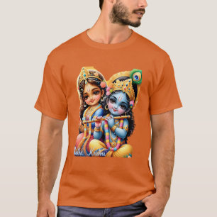 T-shirt Radha Krishna avec un tex sacré multicolor