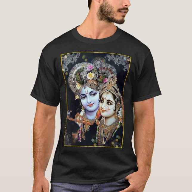 T-shirt Radha-Krishna : Fleurs divines de ॐ d'amour (Devant)