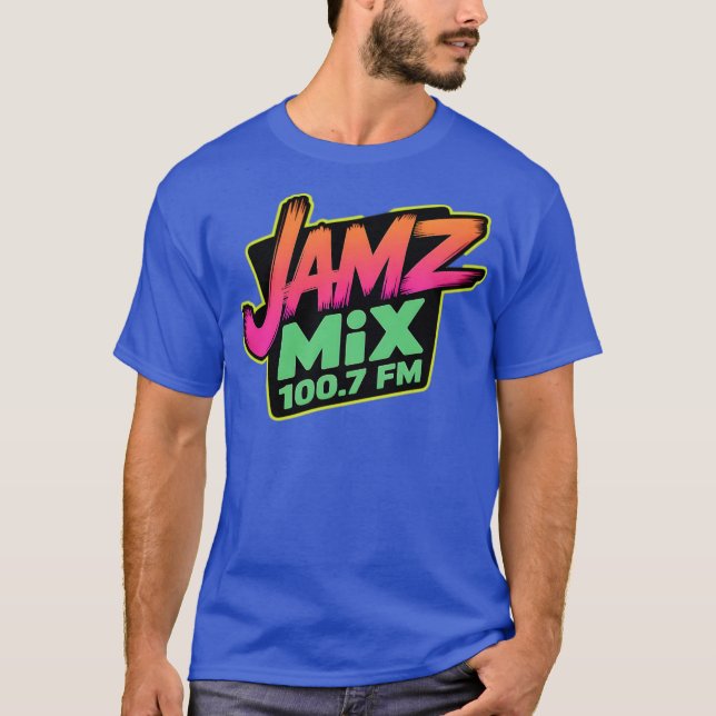 T-shirt radio rétro - JAMZ MIX 100,7 FM style néon (Devant)