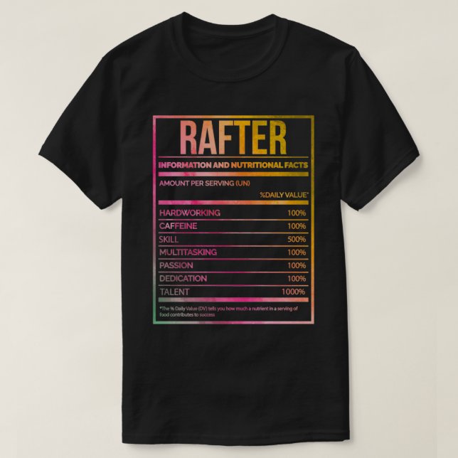 T-shirt Rafter Funny Rafting Nutrition Étiquette en aquare (Design devant)