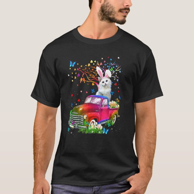 T-shirt Ragdoll Chat Bunny Camion Chasse Oeufs Arbre Pâque (Devant)
