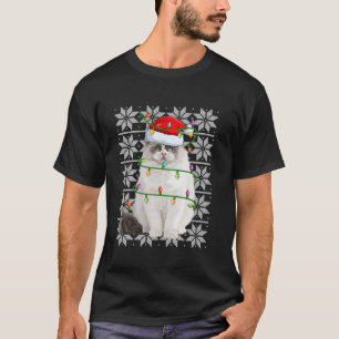 T-shirt Ragdoll Chat Feux de Noël Reindeer Santa Hat Ug