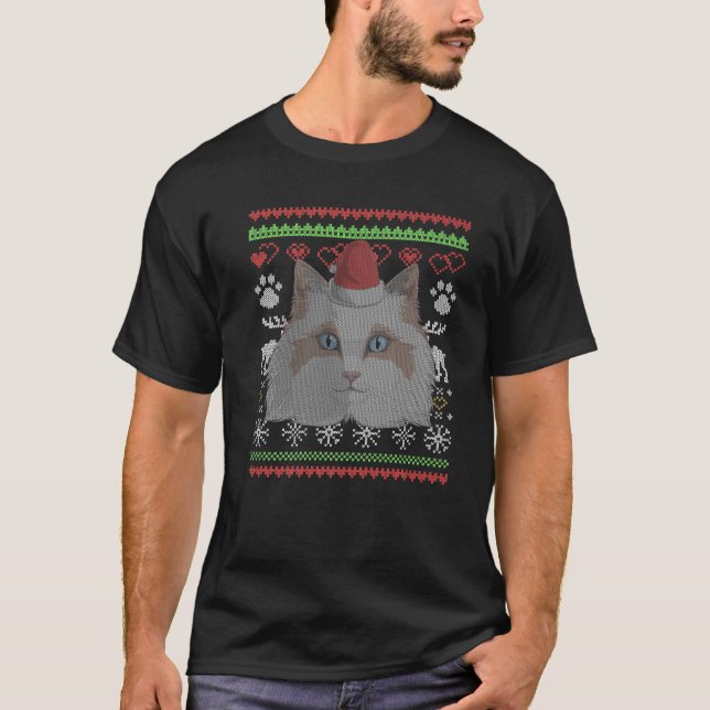 T-shirt Ragdoll Chat Kitty Santa Claus Moche de Noël (Devant)