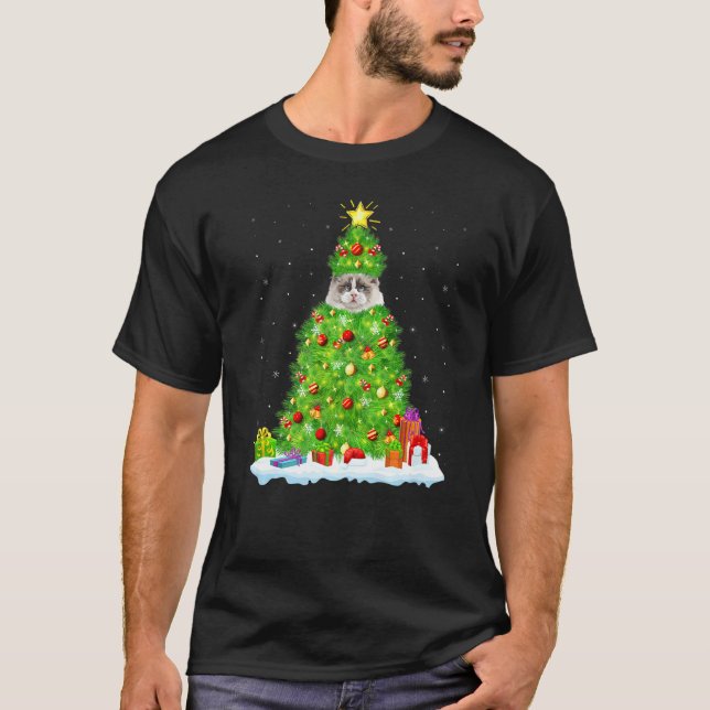 T-shirt Ragdoll Chat Xmas Éclairage Arbre Drôle Ragdoll Ch (Devant)