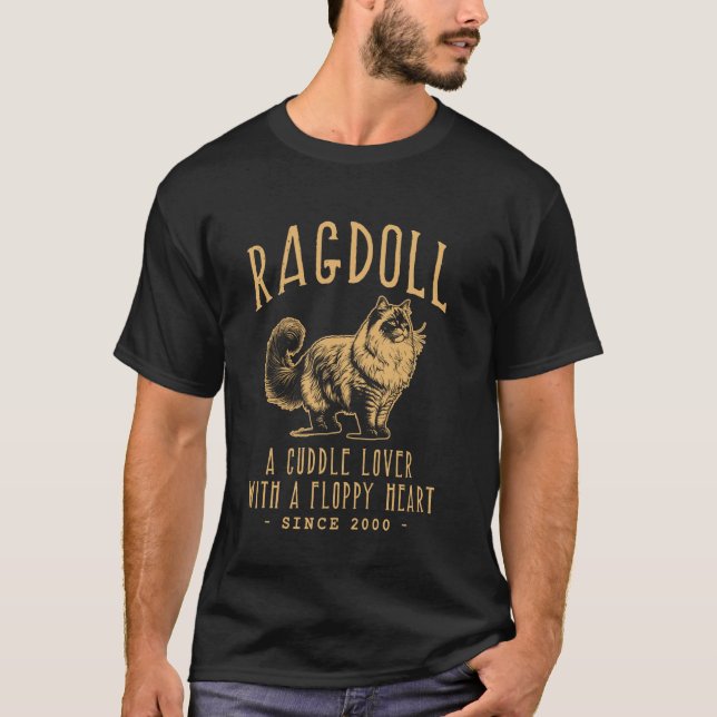 T-SHIRT RAGDOLL CŒUR FLASQUE, DESIGN CHAT CLASSIQUE (Devant)
