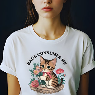 T-shirt Rage me consomme fleur de chat mignonne Kitty chat