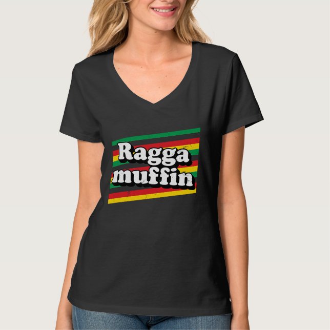 T-shirt Raggamuffin Rasta  Jamaica Roots Rastafarian Regga (Devant)