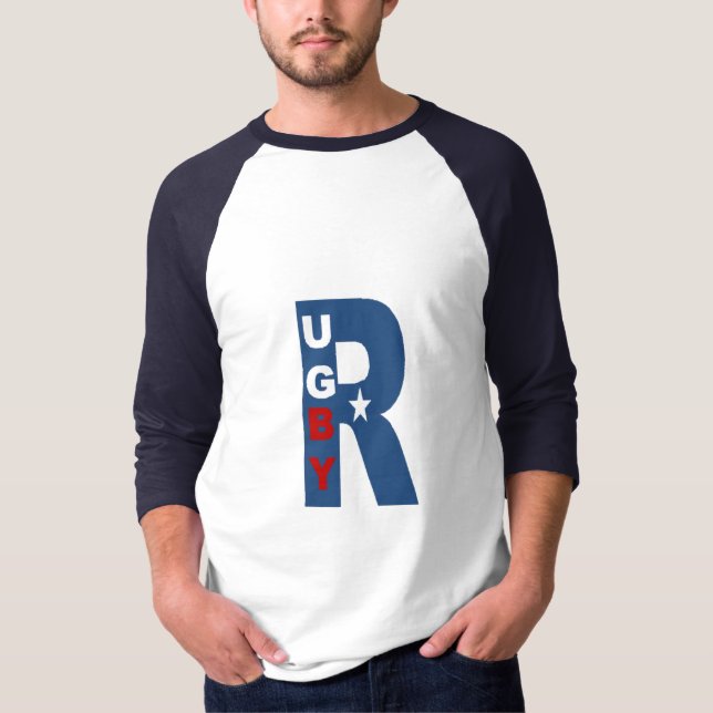 T-shirt raglan blanc marine  RUGBY  USA (Devant)