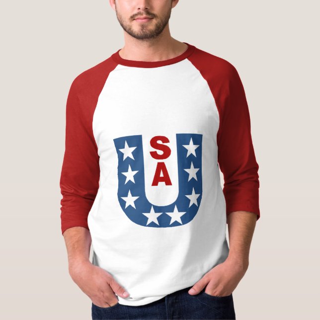 T-shirt raglan blanc rouge DESIGN USA (Devant)