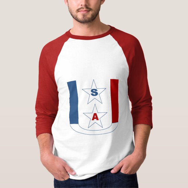 T-shirt raglan blanc rouge DESIGN USA (Devant)