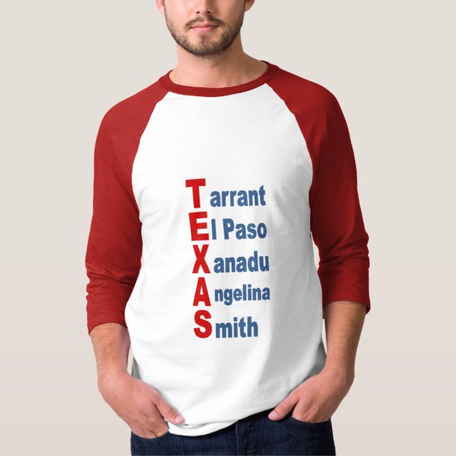 T-shirt  raglan blanc rouge  TOURISME  TEXAS (Devant)
