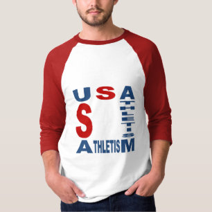 T-shirt raglan blanc rouge   USA  ATHLETISM