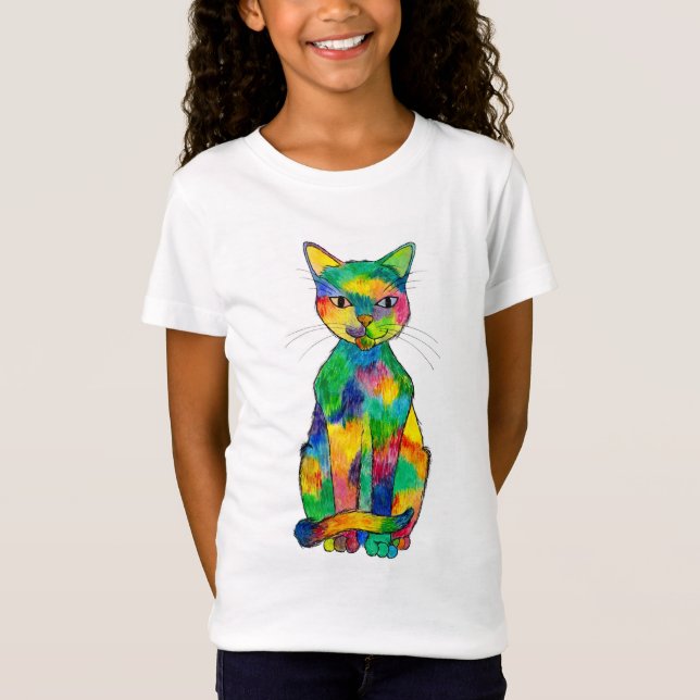 T-shirt raglan de chat d'arc-en-ciel (enfant) (Devant)