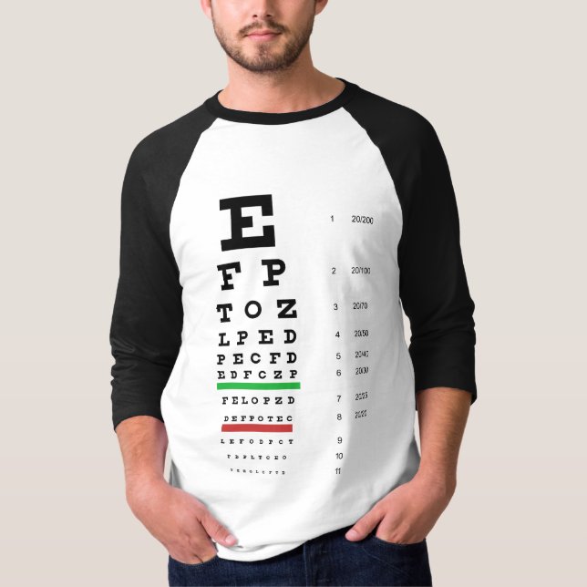 T-shirt Raglan de douille du diagramme d'oeil de Snellen (Devant)
