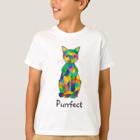 T-shirt raglan de Purrfect de chat d'arc-en-ciel