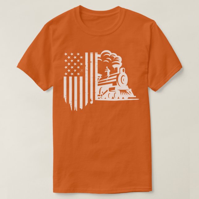T-shirt rail pointe drapeau américain Train cadeau pour ra (Design devant)