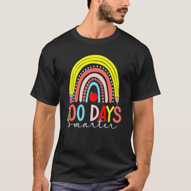 T-shirt Rainbow 100 Days Smarter Happy 100 Days Of School  (Devant)