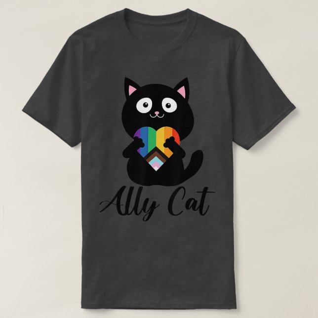 T-shirt Rainbow Ally Chat LGBT Gay pride Drapeau Coeur (Design devant)