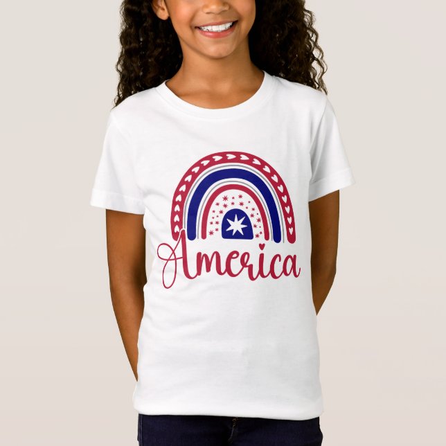 T-Shirt Rainbow America Girl (Devant)