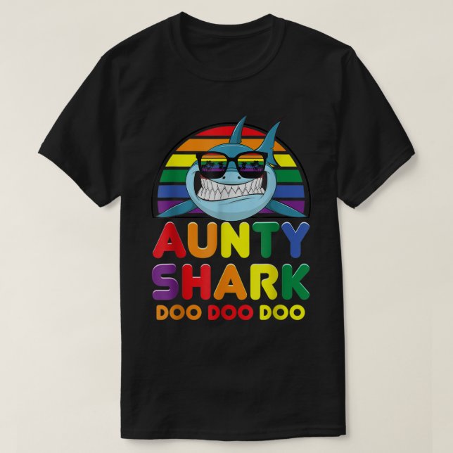 T-shirt Rainbow Aunty Shark Sunglass Tante Fête Des Mères (Design devant)