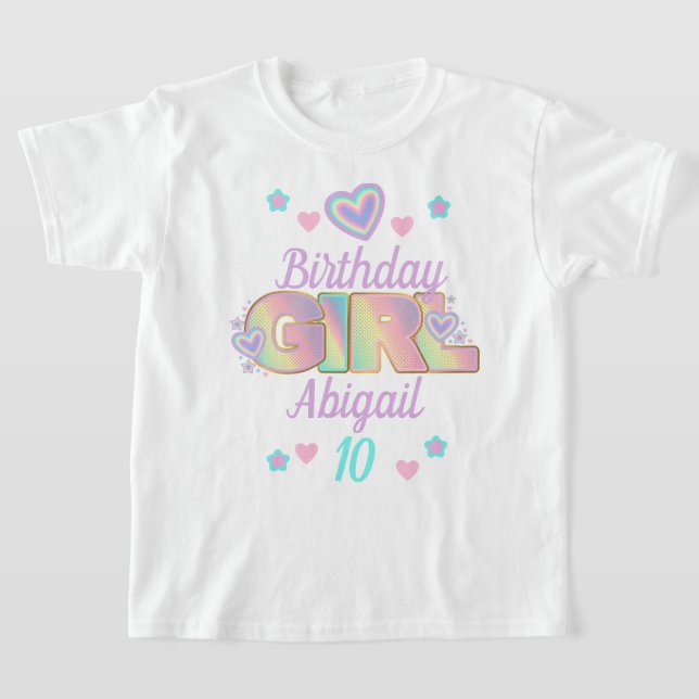 T-shirt Rainbow Birthday Girl âge personnalisé Iridescente (Poser)