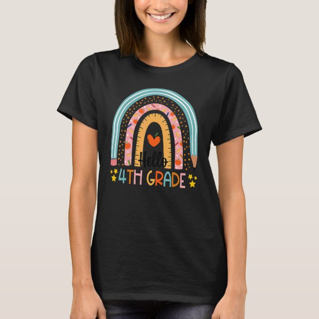 T-shirt Rainbow Bonjour 4e année Enseignant de 4e année Pr (Devant)