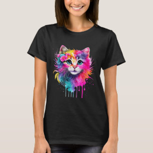 T-shirt Rainbow Cat A Aquarelle Peinture Fleurs colorées C