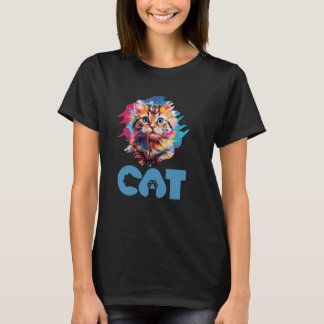 T-shirt Rainbow Cat Aquarelle réaliste Cute Cat Paint Co