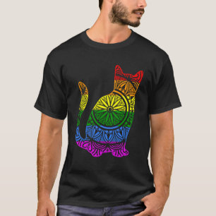 T-shirt Rainbow Cat Kitty Mandala Lotus Flower Yoga Medita