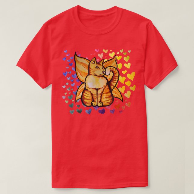 T-shirt Rainbow Chat Fairy Love Coeurs mignonnes (Design devant)