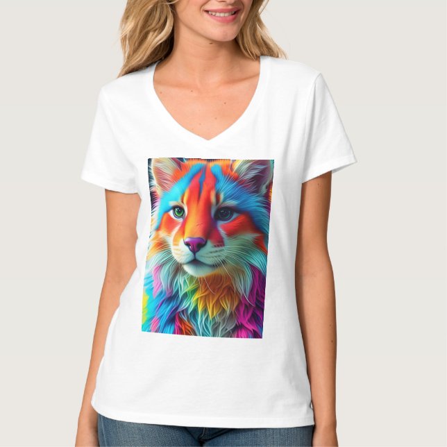 T-shirt Rainbow Colored Furry Cat-68587 (Devant)