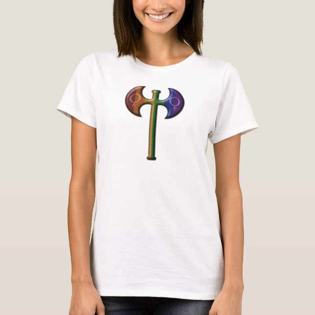 T-shirt Rainbow Colorée Lesbian Pride Labrys (Devant)