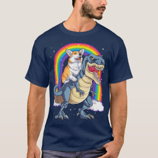 T-shirt Rainbow Corgi équitation Dinosaur T re Cute Corgi 