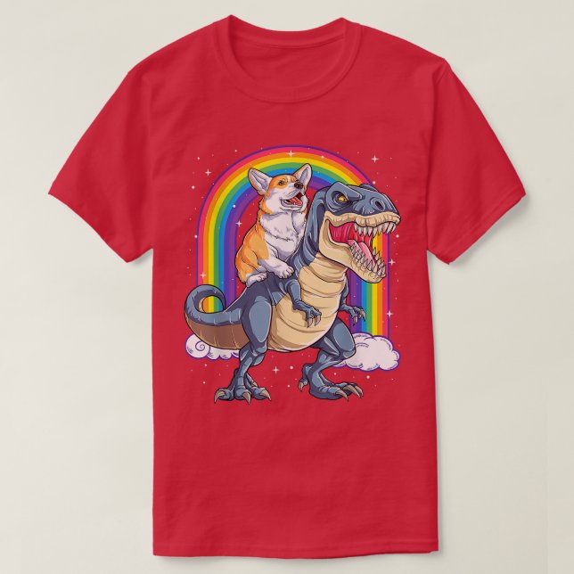 T-shirt Rainbow Corgi équitation Dinosaur T re Cute Corgi  (Design devant)