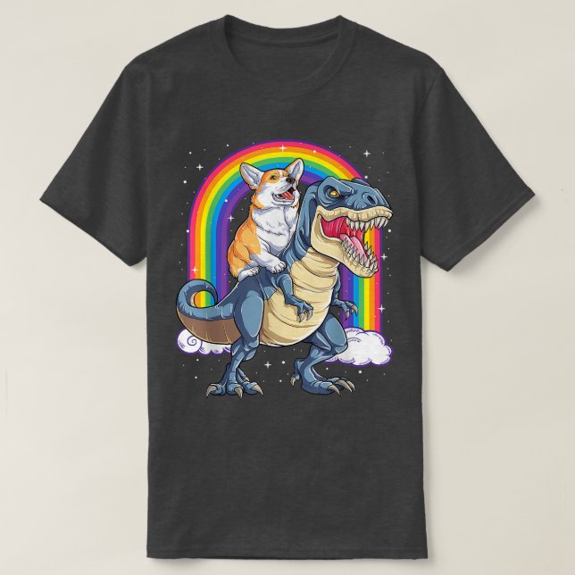 T-shirt Rainbow Corgi équitation Dinosaur T re Cute Corgi  (Design devant)