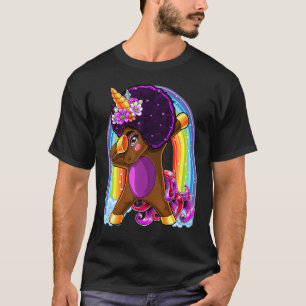 T-shirt Rainbow Dabbing Unicorn Afro cheveux naturels Afri
