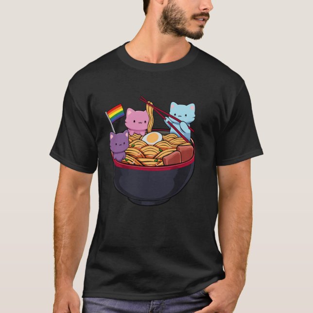 T-shirt Rainbow Flag Cats Ramen Anime Gay Pride Month LGBT (Devant)