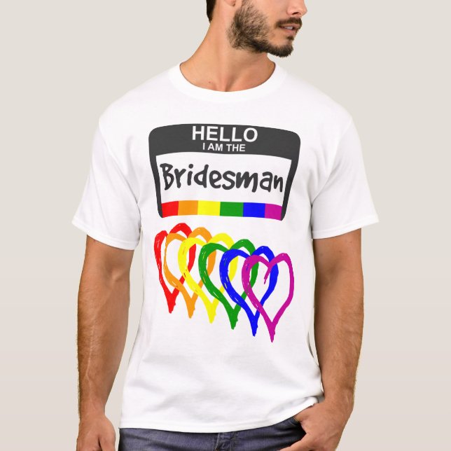 T-shirt Rainbow Flag Hearts Bridesman Nom Mariage Badge (Devant)