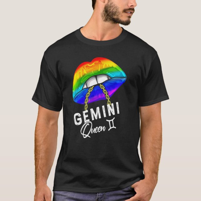 T-shirt Rainbow Gemini Queen Lips Lgbtq Lips Rainbow Gay (Devant)
