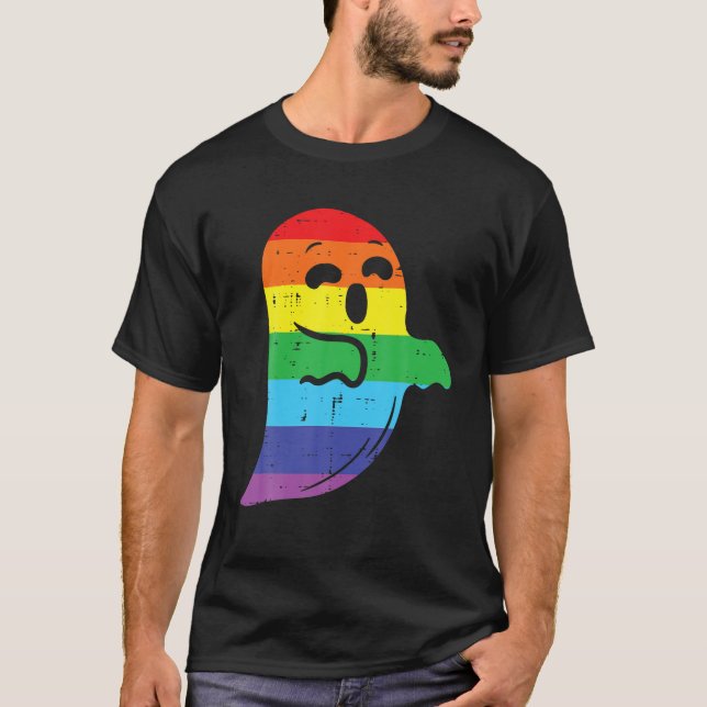T-shirt Rainbow Ghost LGBT Gay pride Lesbienne Halloween (Devant)