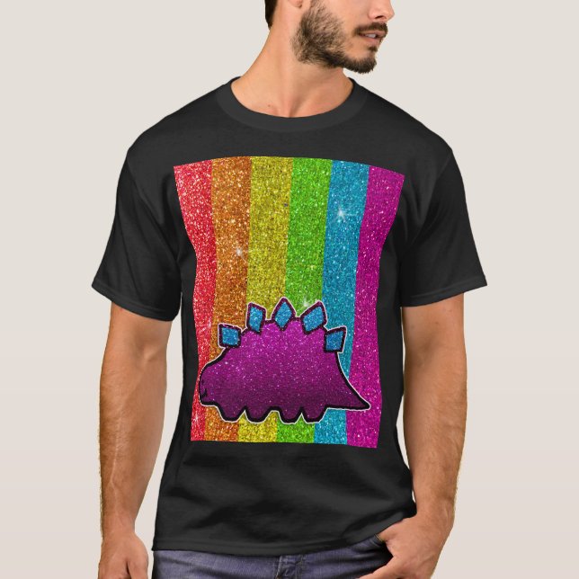 T-shirt Rainbow Glitter Dinosaur Sparkly LGBT Sparkle Cute (Devant)