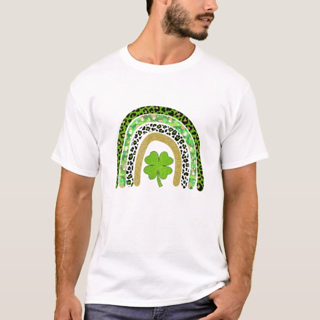 T-shirt Rainbow Green Shamrock Irish Leprechaun St Patrick (Devant)